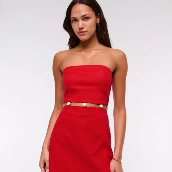 Abercrombie & Fitch Dresses & Skirts - Abercrombie & Fitch Red Linen Cutout Beaded Dress